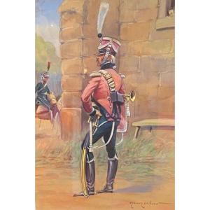 Edmond LAJOUX (1890-1960) - Aquarelle d'un musicien Militaire à la Trompette