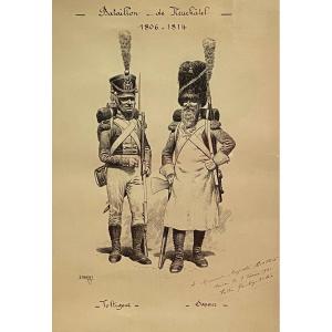 Léon Gambey (1883–1914) - Ink - Neufchâtel Battalion And Voltigeur -