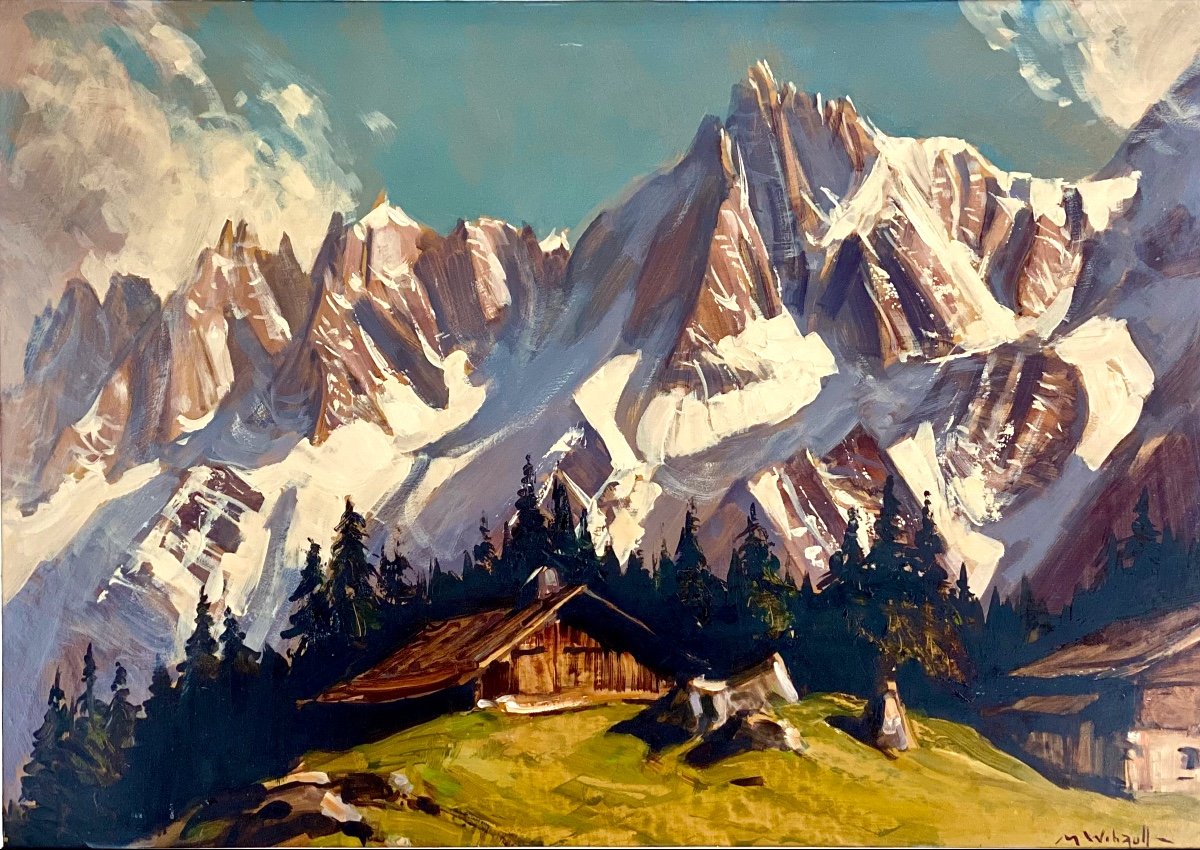 Marcel Wibault (1904-1998)   Les Aiguilles De Chamonix Vues Depuis Les Chalets De Charousse