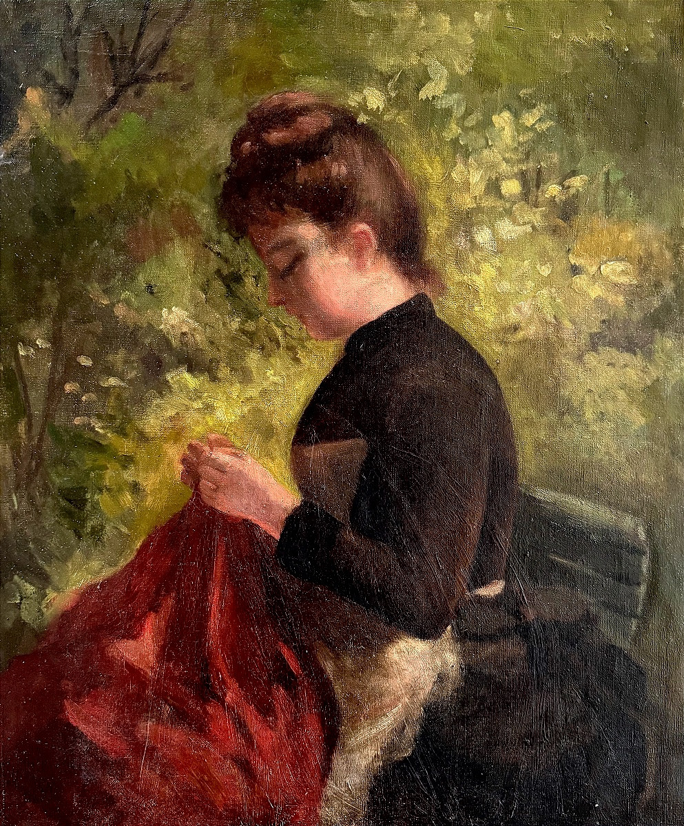 Femme à La Couture - Huile Sur Toile XIXeme  -photo-3