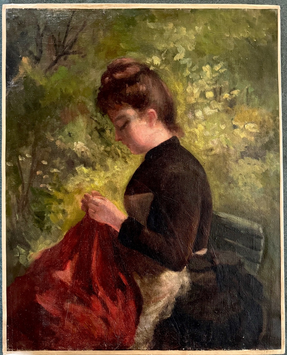 Femme à La Couture - Huile Sur Toile XIXeme  