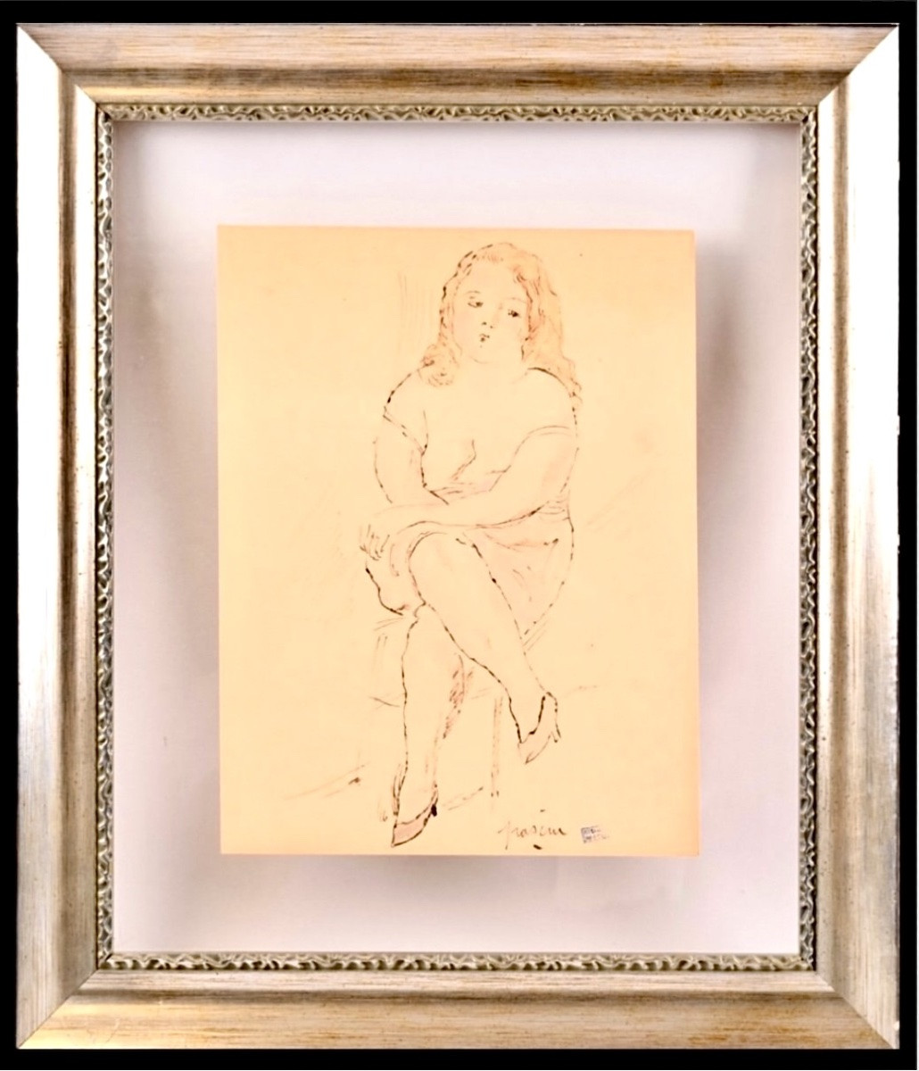 Jules Pascin (1885 - 1930) Young Model In The Studio, Original Signed Watercolor.-photo-2