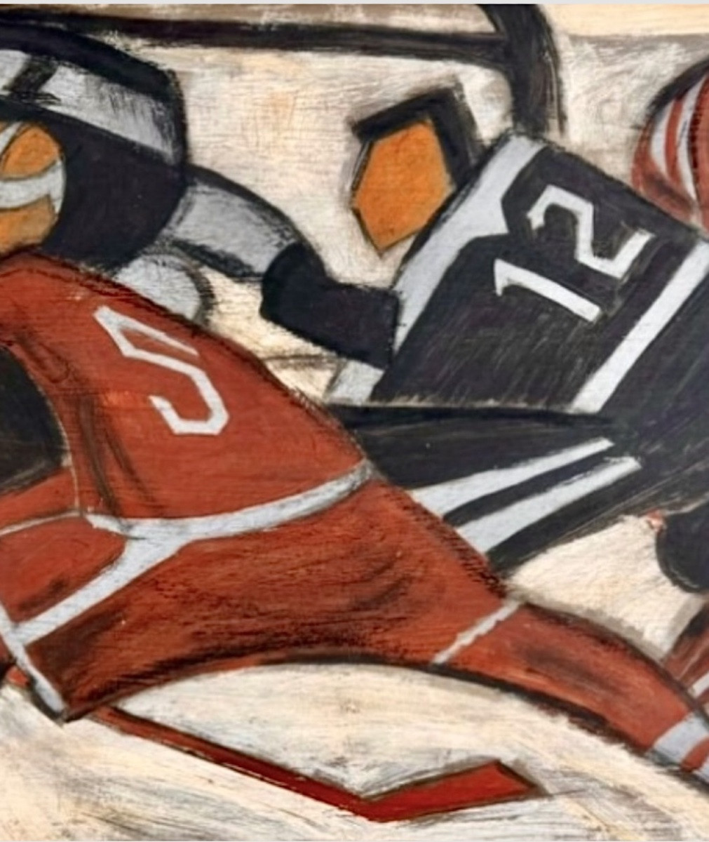Alexis Kow (1901-1978) Hockey Game - Original Artwork Signed And Dated 1951 -photo-2