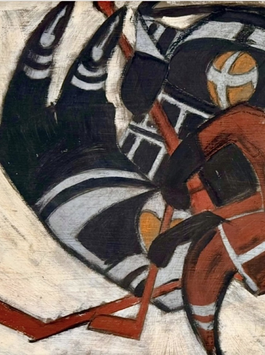 Alexis Kow (1901-1978) Hockey Game - Original Artwork Signed And Dated 1951 -photo-3