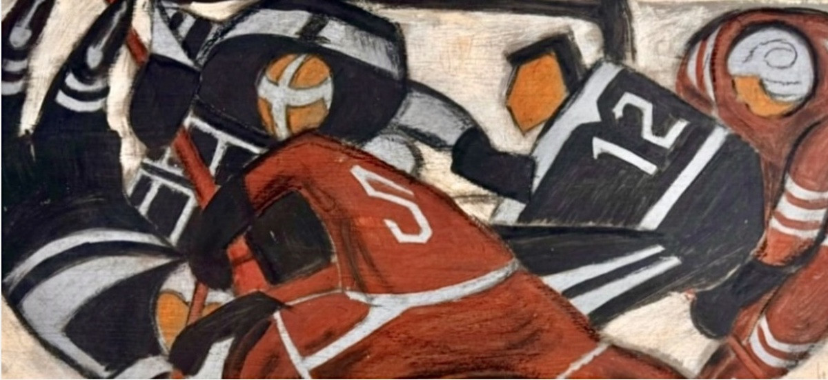 Alexis Kow (1901-1978) Hockey Game - Original Artwork Signed And Dated 1951 -photo-4