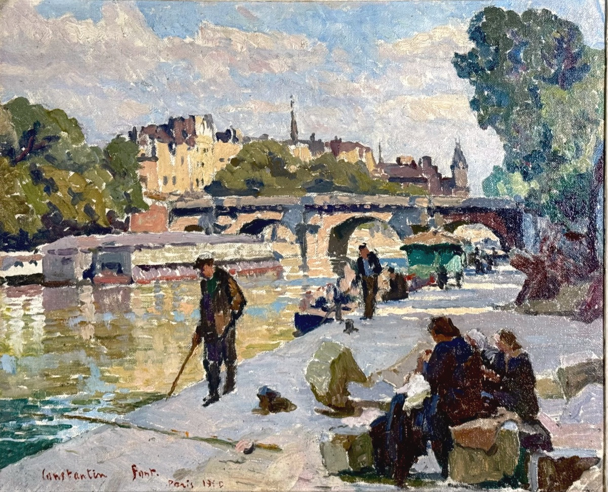 Constantin Font (1890 - 1954)   Paris - Les Quais De Seine Animés - Signé Et Situé -photo-3