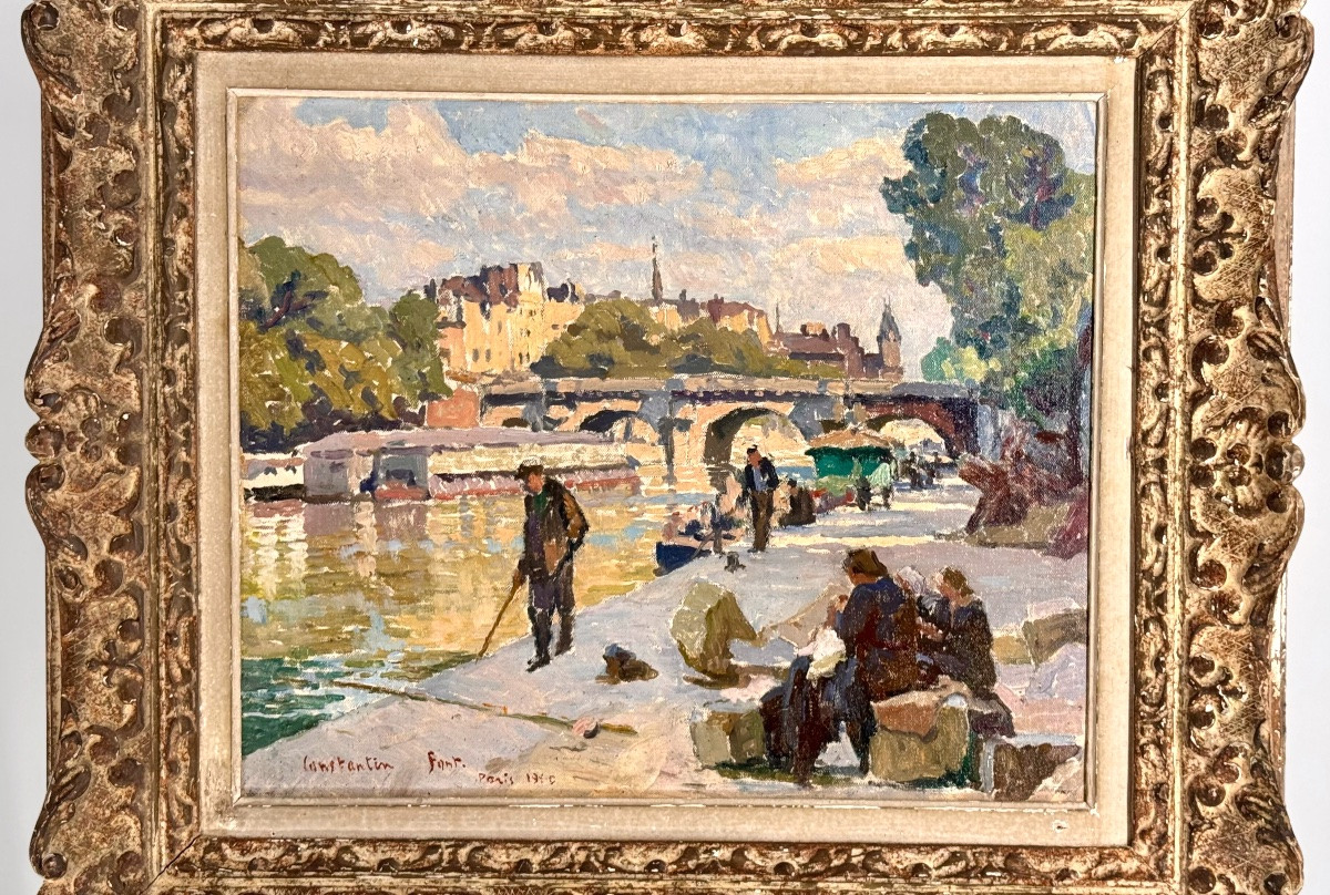 Constantin Font (1890 - 1954)   Paris - Les Quais De Seine Animés - Signé Et Situé -photo-4