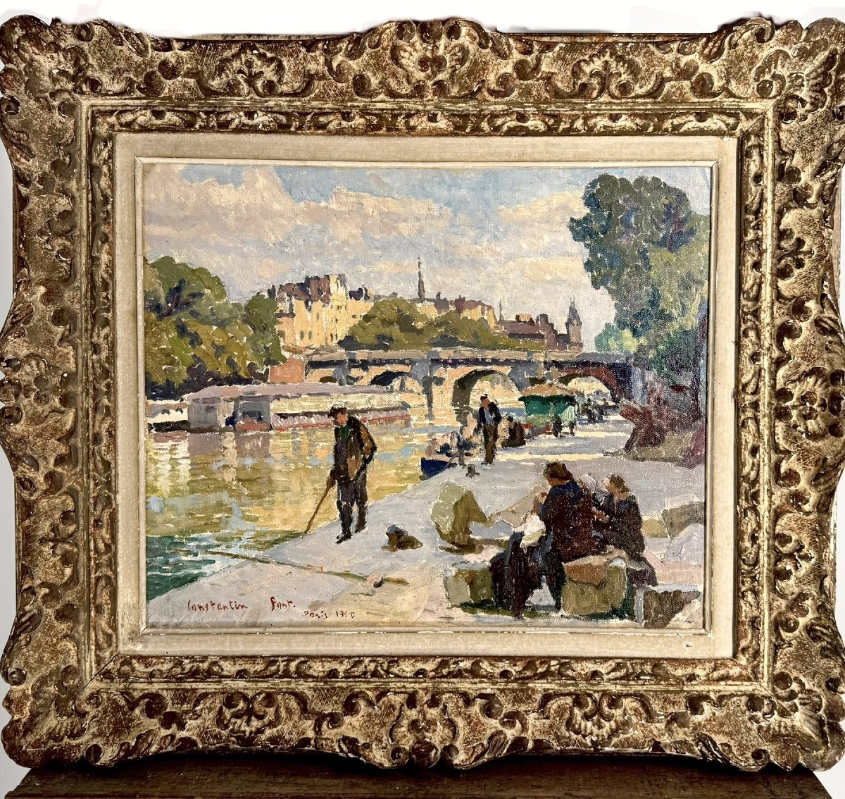 Constantin Font (1890 - 1954)   Paris - Les Quais De Seine Animés - Signé Et Situé -photo-2