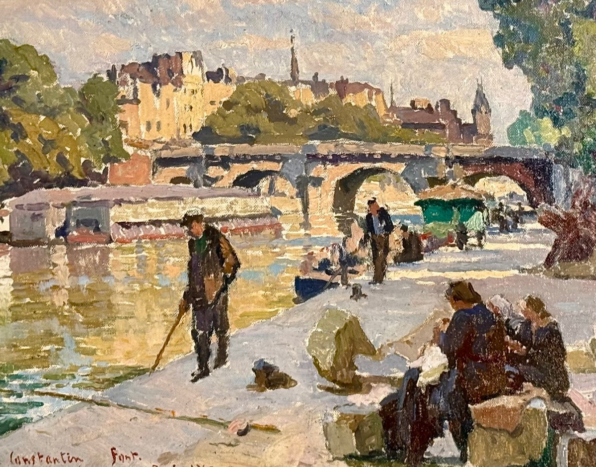 Constantin Font (1890 - 1954)   Paris - Les Quais De Seine Animés - Signé Et Situé -photo-3