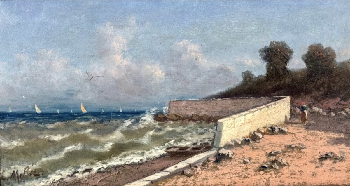 Léon-auguste Mellé (1816 - 1889) The Cornice Road To Genoa -photo-3