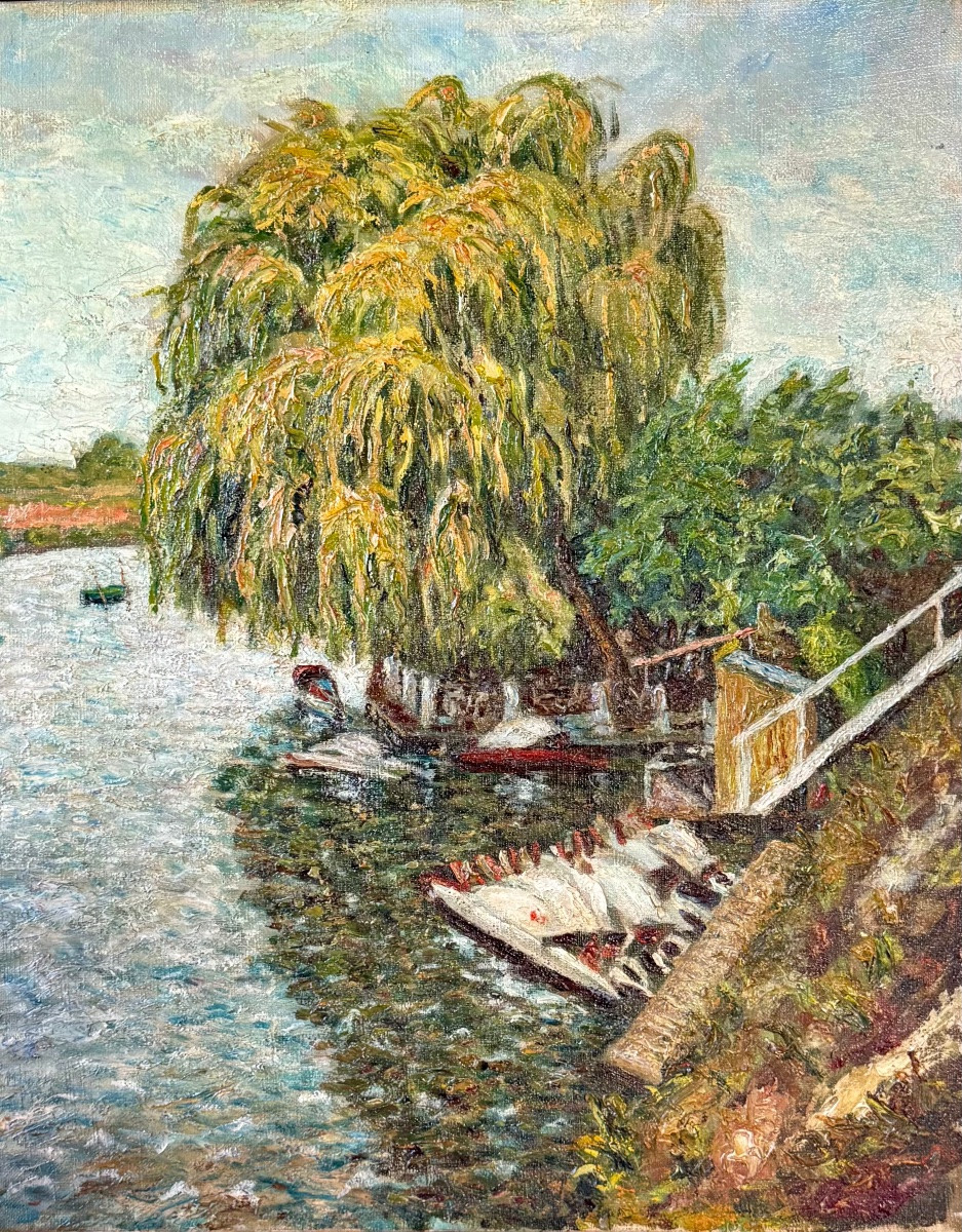 Adolphe Clary-Baroux 1864 - 1932   Barques à l’ombre d’un saule pleureur -photo-2
