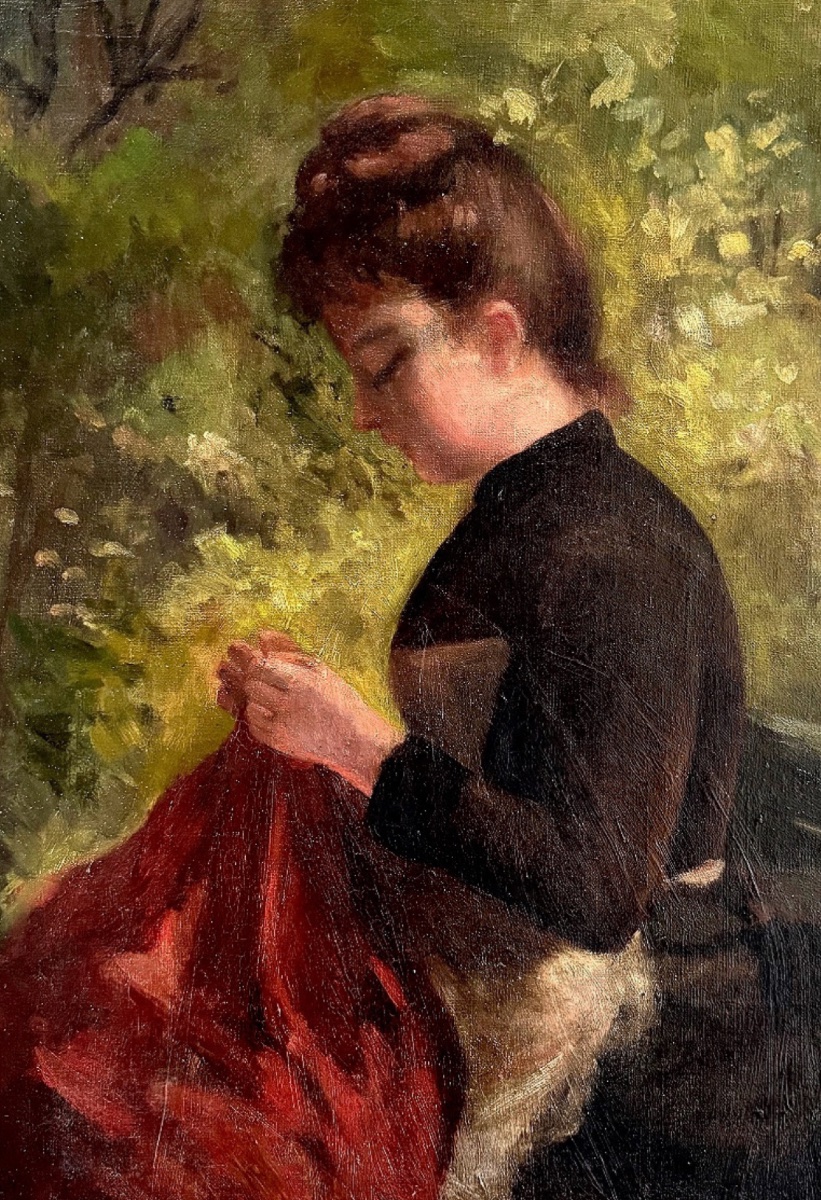 Young Woman Sewing - French School, Late 19th Century -photo-4