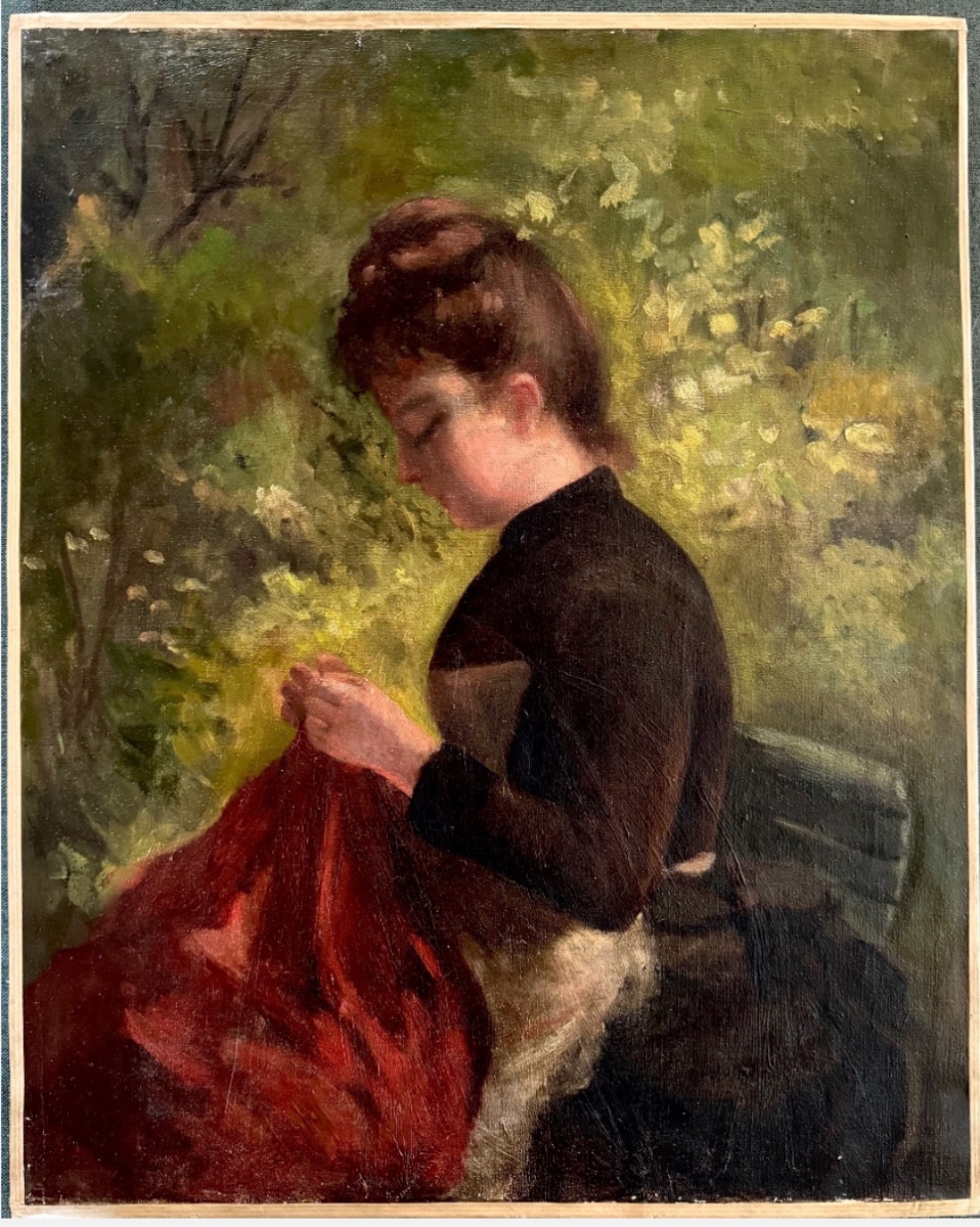 Young Woman Sewing - French School, Late 19th Century 