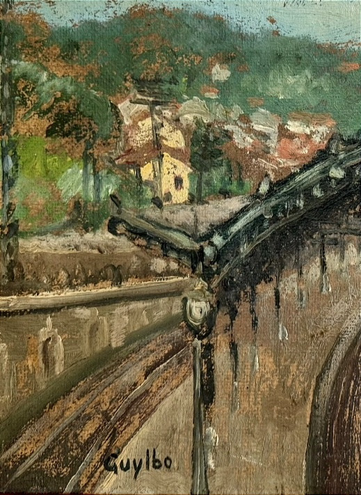 Entrance To The Station - Oil On Cardboard Signed -photo-3