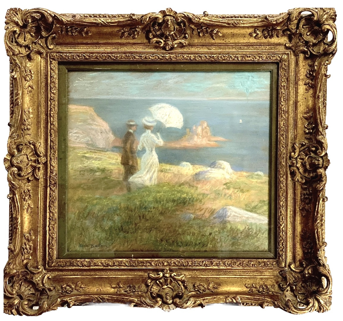 Elegant Couple Contemplating The Sea By José Bélon (1861-1927) 