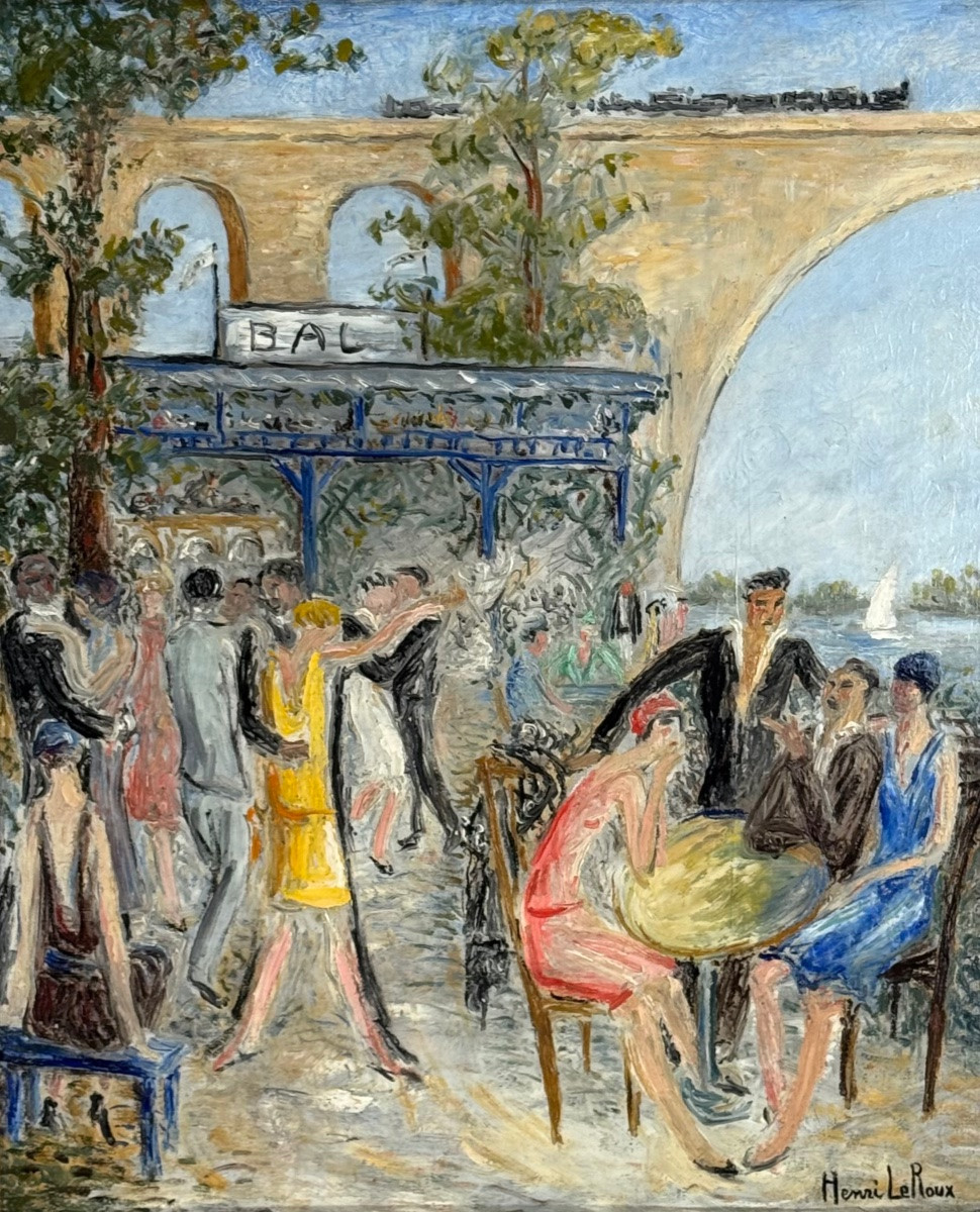 Henri Leroux - Le bal musette - Huile sur toile c1920 -photo-2