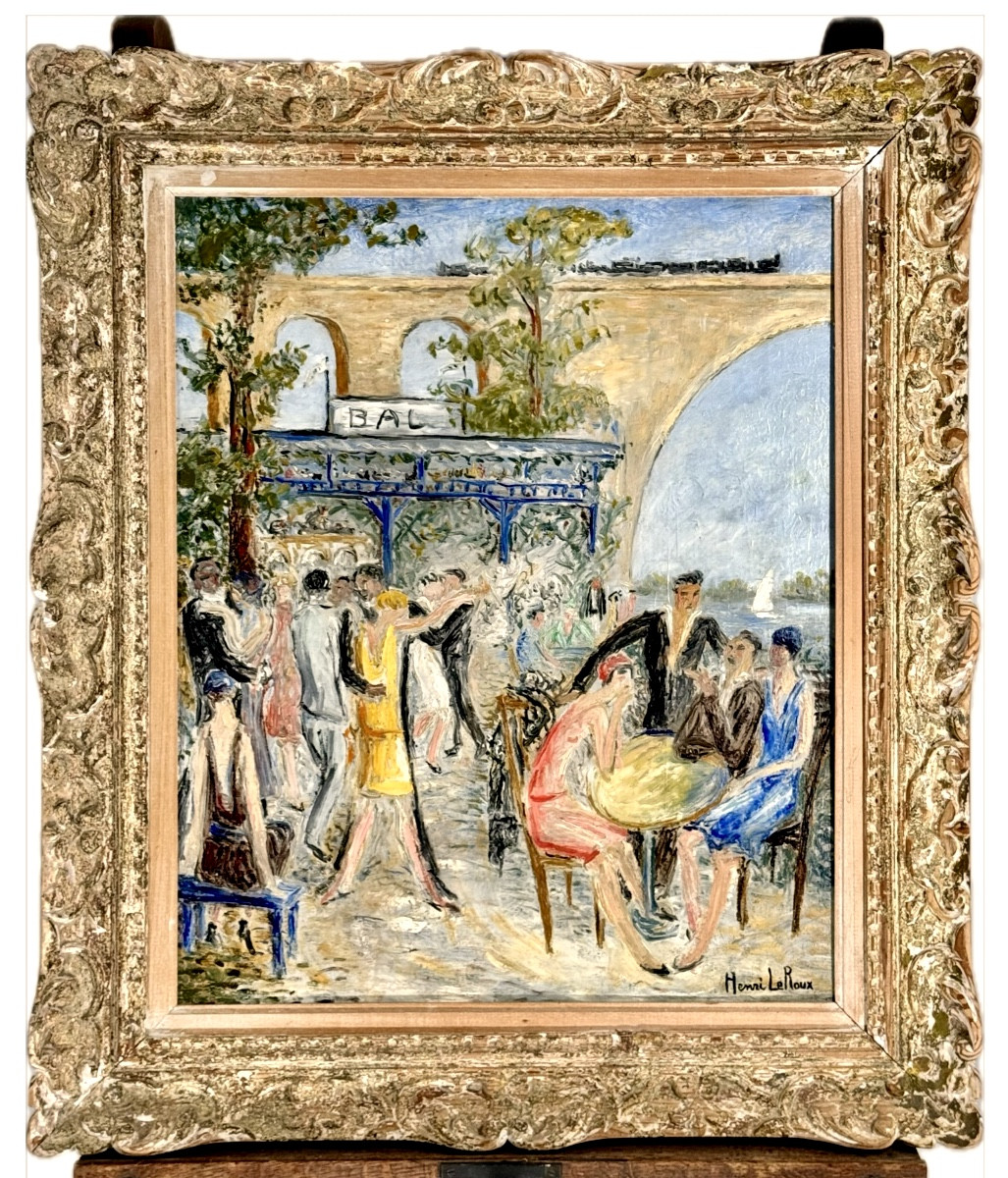 Henri Leroux - Le bal musette - Huile sur toile c1920 