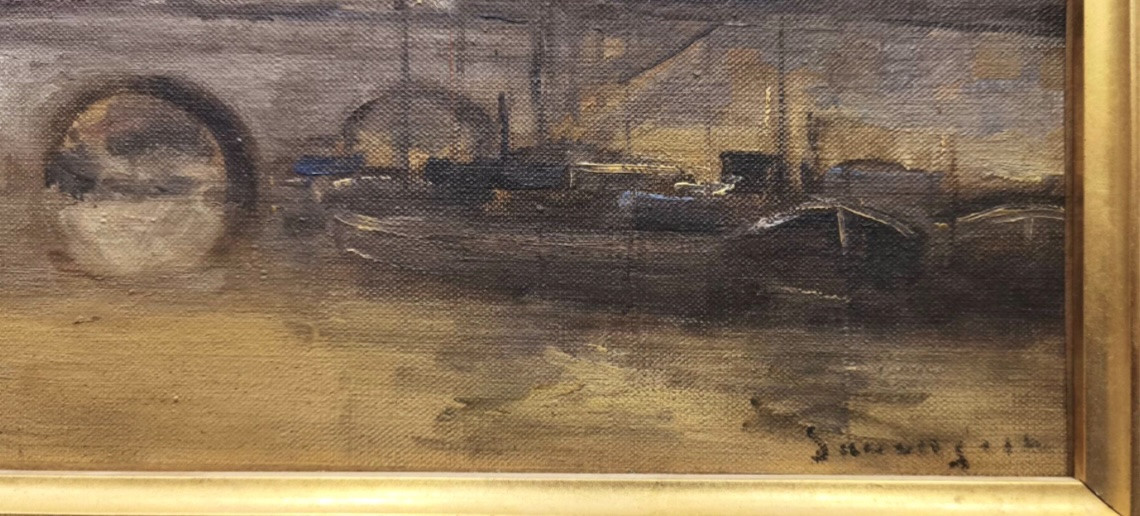 Paris, huile sur toile fin XIXe - Les quais de Seine  vers l’île de la cité -photo-4