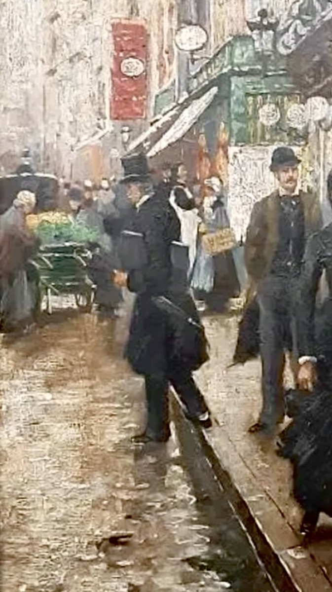 Paris 1900,  huile sur panneau de bois signée -photo-2