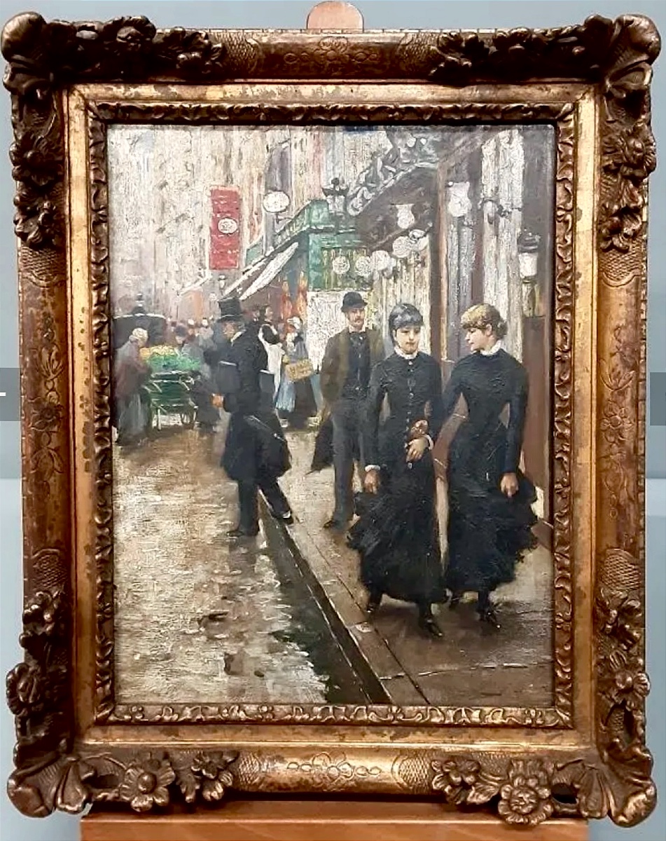 Paris 1900,  huile sur panneau de bois signée 