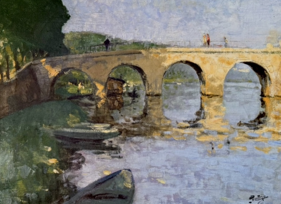 Pierre Eugène Montezin -  Promeneurs sur le pont - Huile sur toile signée -photo-2