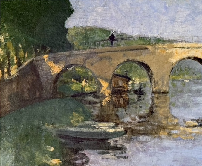 Pierre Eugène Montezin -  Promeneurs sur le pont - Huile sur toile signée -photo-3