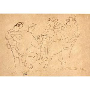 Jules Pascin (1885 - 1930) Café Scene Around 1920 Signed 