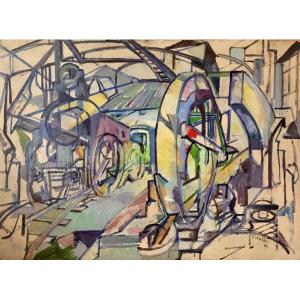 Macario Vitalis (1898-1989) - Train At The Station - Signed And Dated 