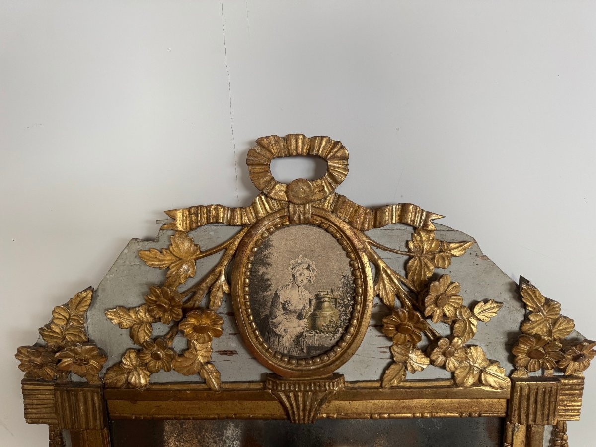 Louis XVI Style Carved And Gilded Wooden Mirror With Medallion-photo-4