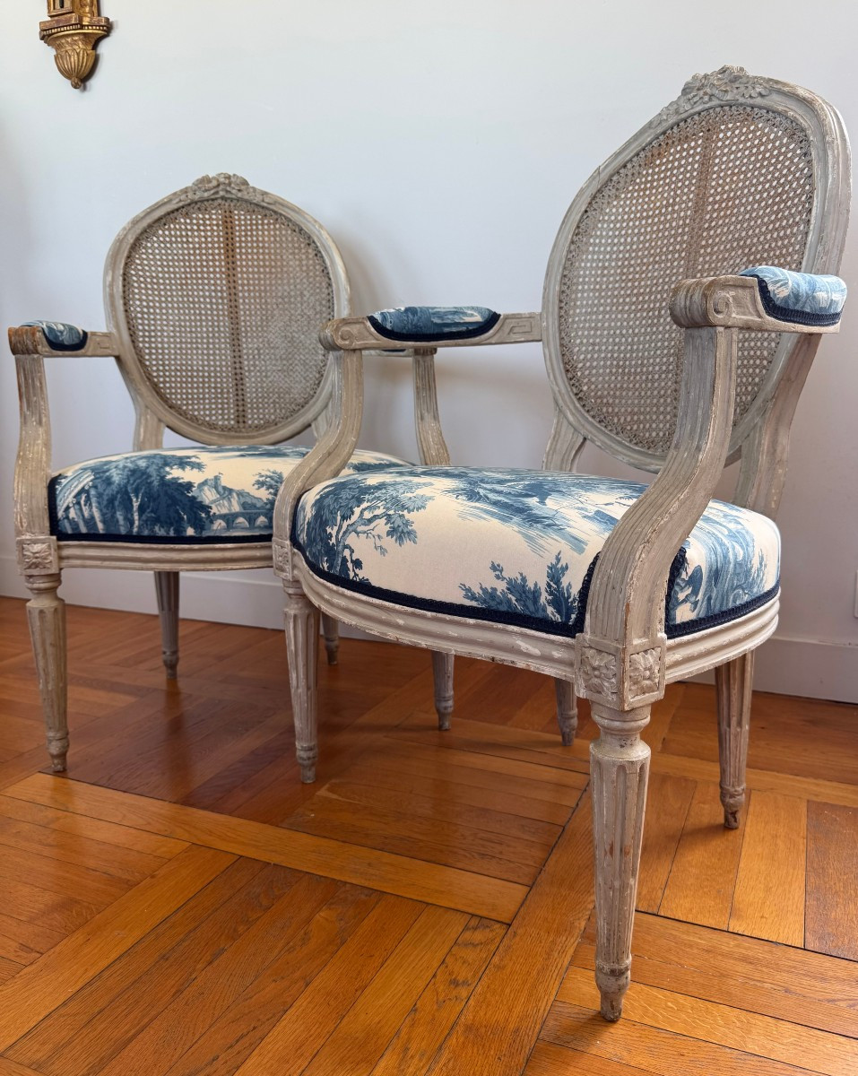 Pair Of Louis XVI Period Medallion Armchairs