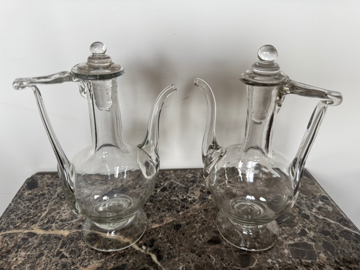 Paire de burettes en verre soufflé XVIIIe-photo-2