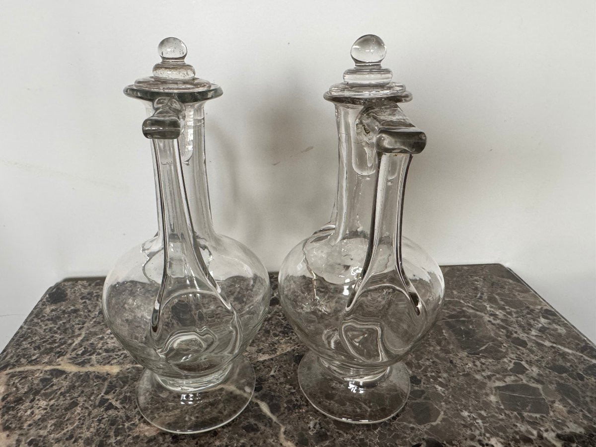 Paire de burettes en verre soufflé XVIIIe-photo-1