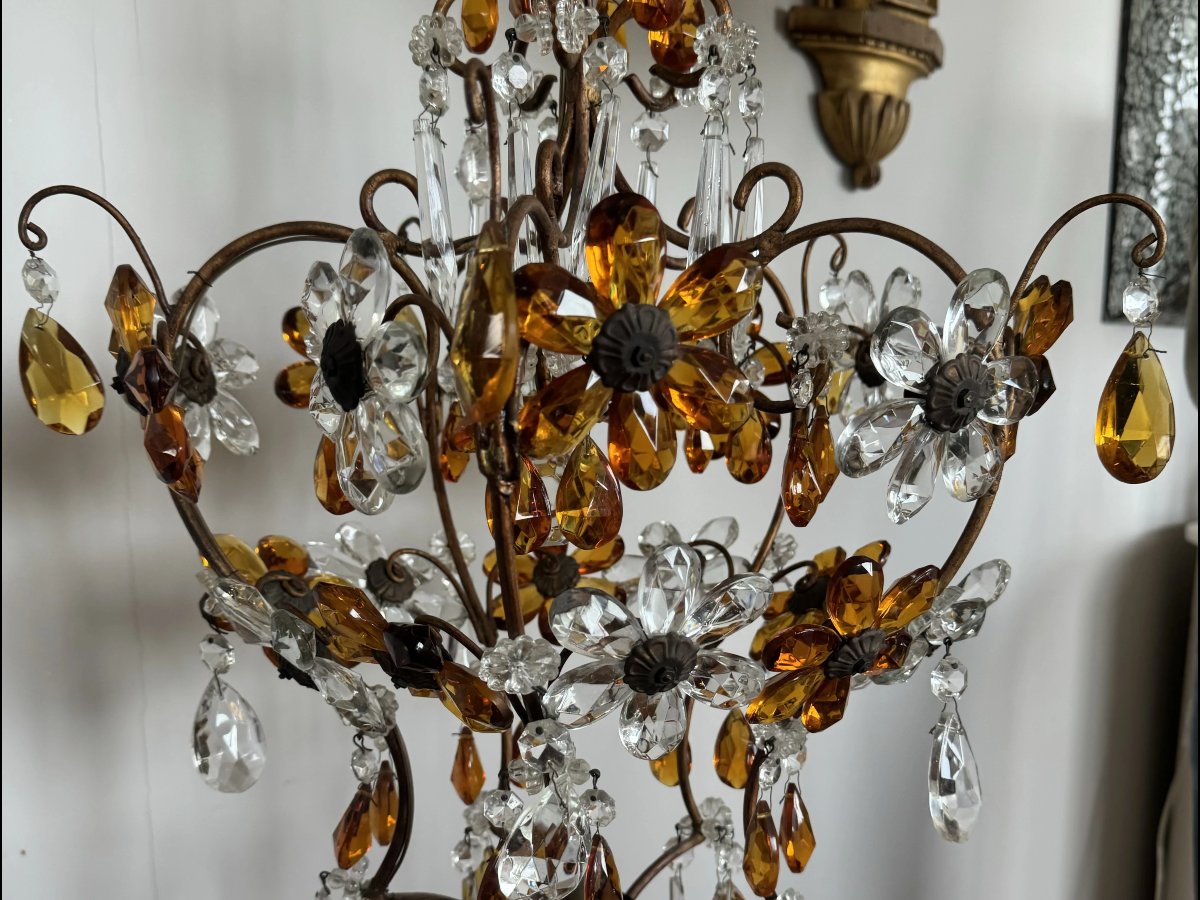 Petit lustre à fleurs et pampilles de cristal-photo-2