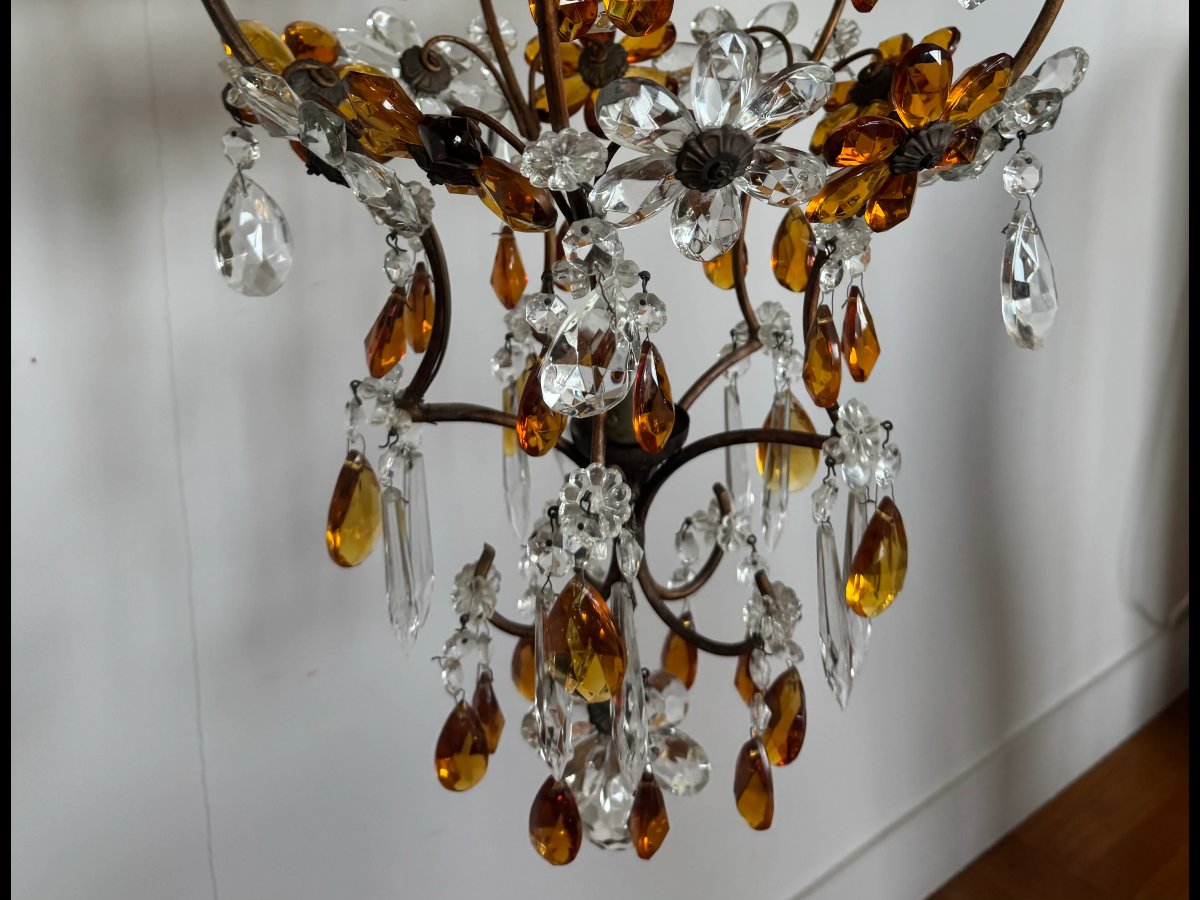 Petit lustre à fleurs et pampilles de cristal-photo-4