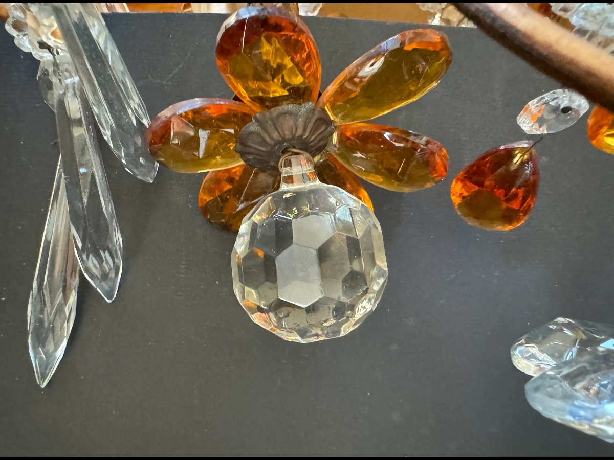 Petit lustre à fleurs et pampilles de cristal-photo-1