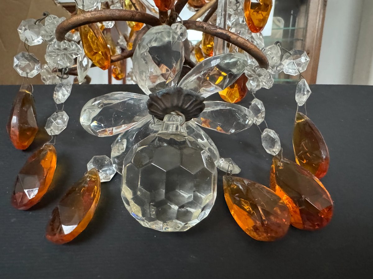 Petit lustre à fleurs et pampilles de cristal-photo-4