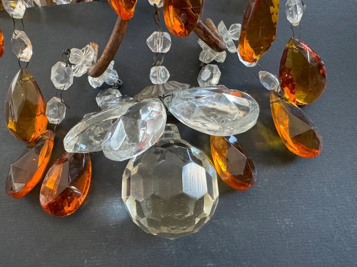 Petit lustre à fleurs et pampilles de cristal-photo-5