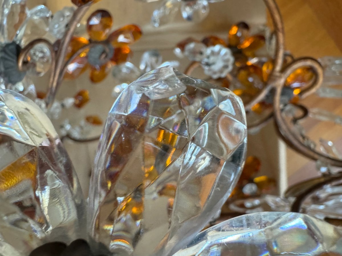 Petit lustre à fleurs et pampilles de cristal-photo-6