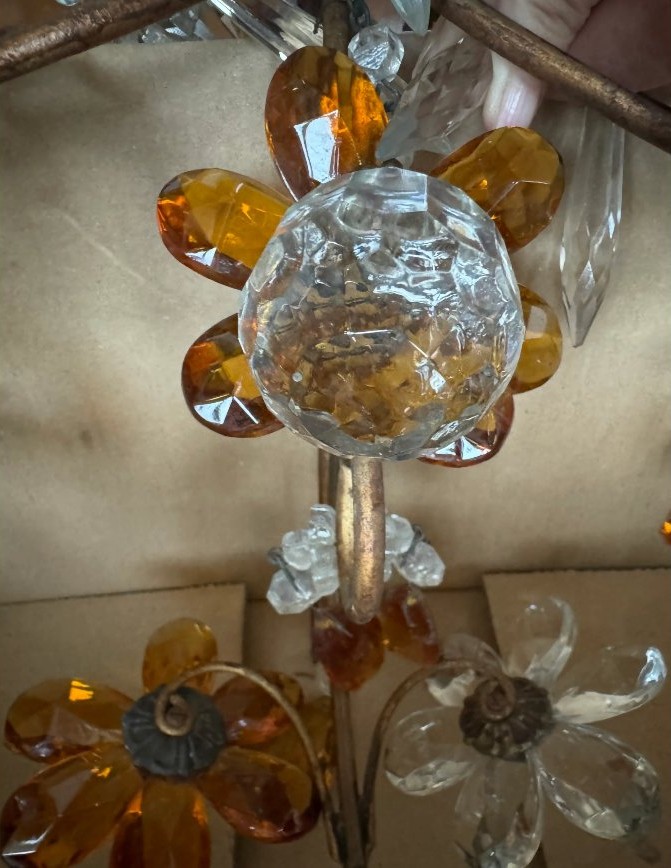 Petit lustre à fleurs et pampilles de cristal-photo-2