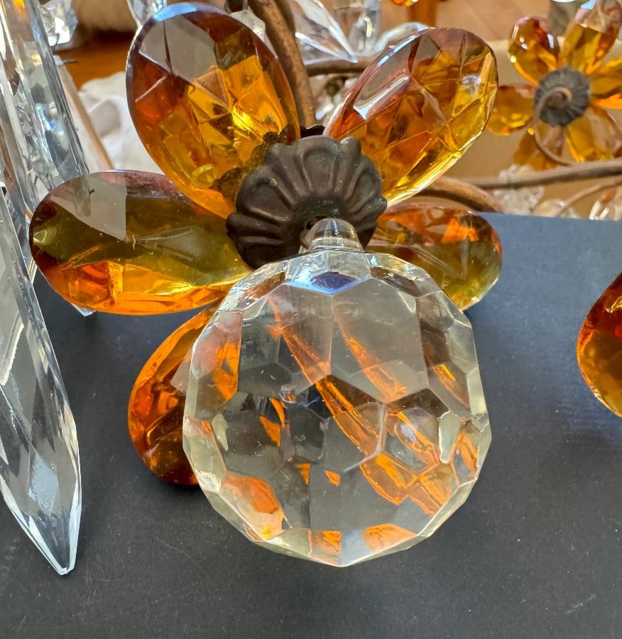 Petit lustre à fleurs et pampilles de cristal-photo-3