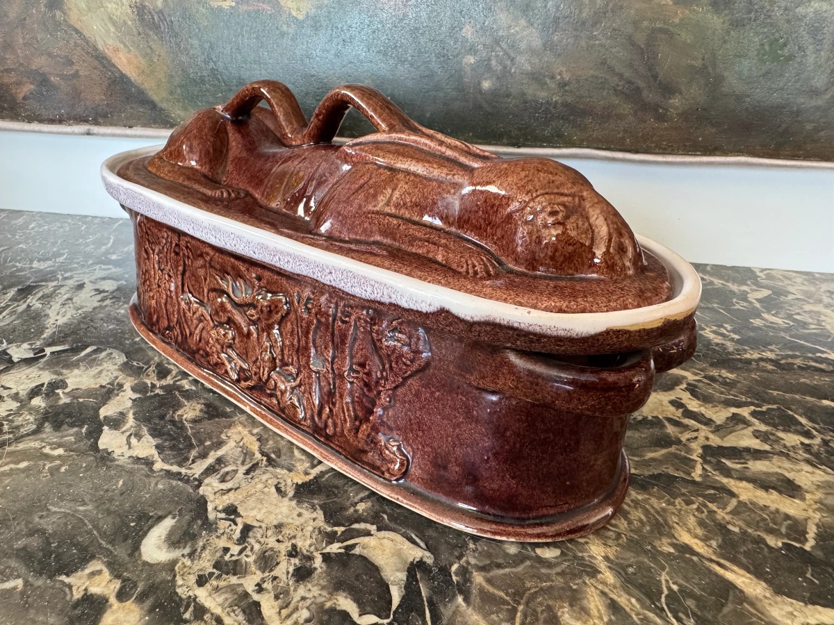 Terrine Lièvre en faïence émaillée XIXème 