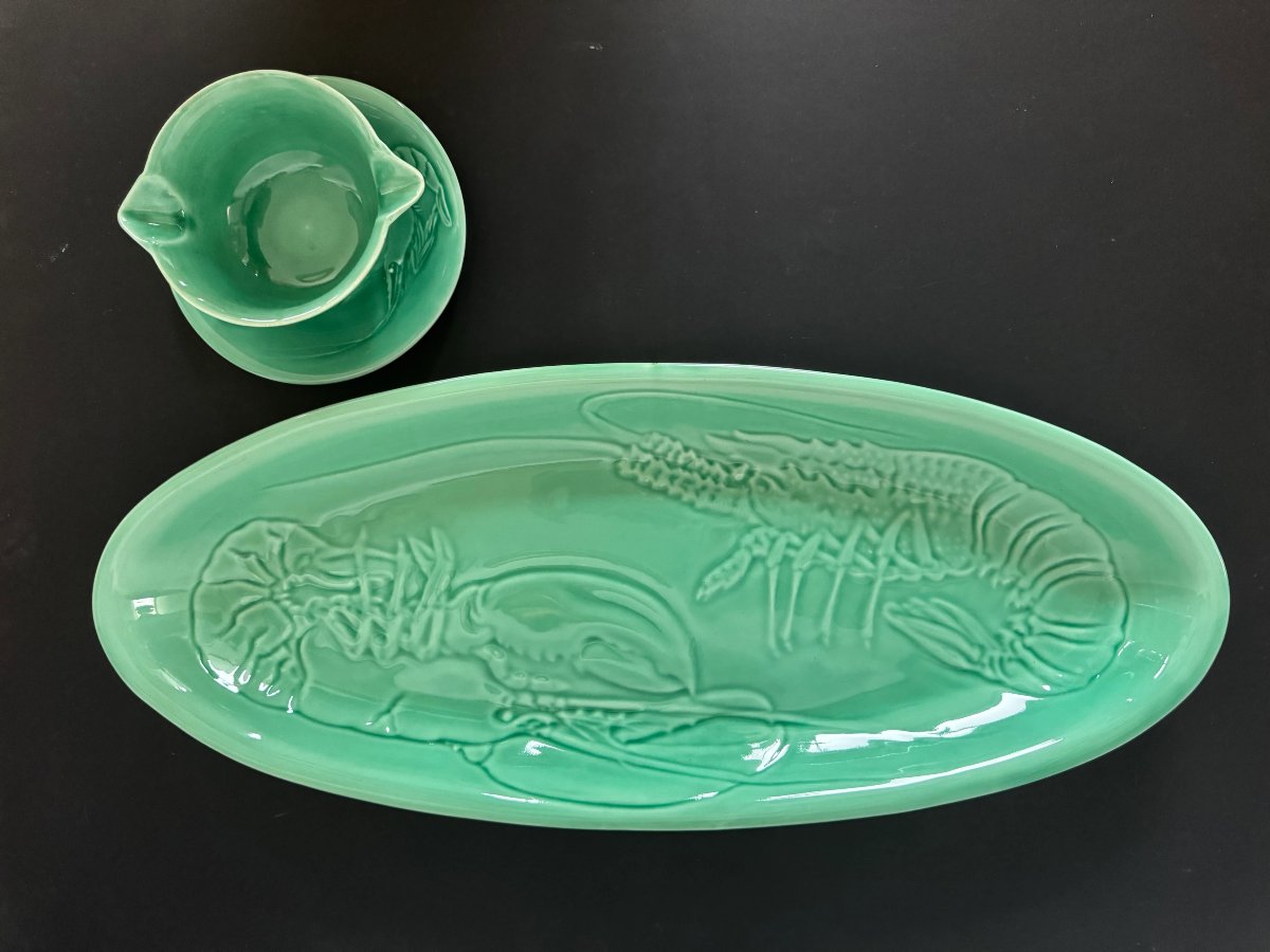 Complete 14-piece Fish Service In Fine Proceram Earthenware-photo-2