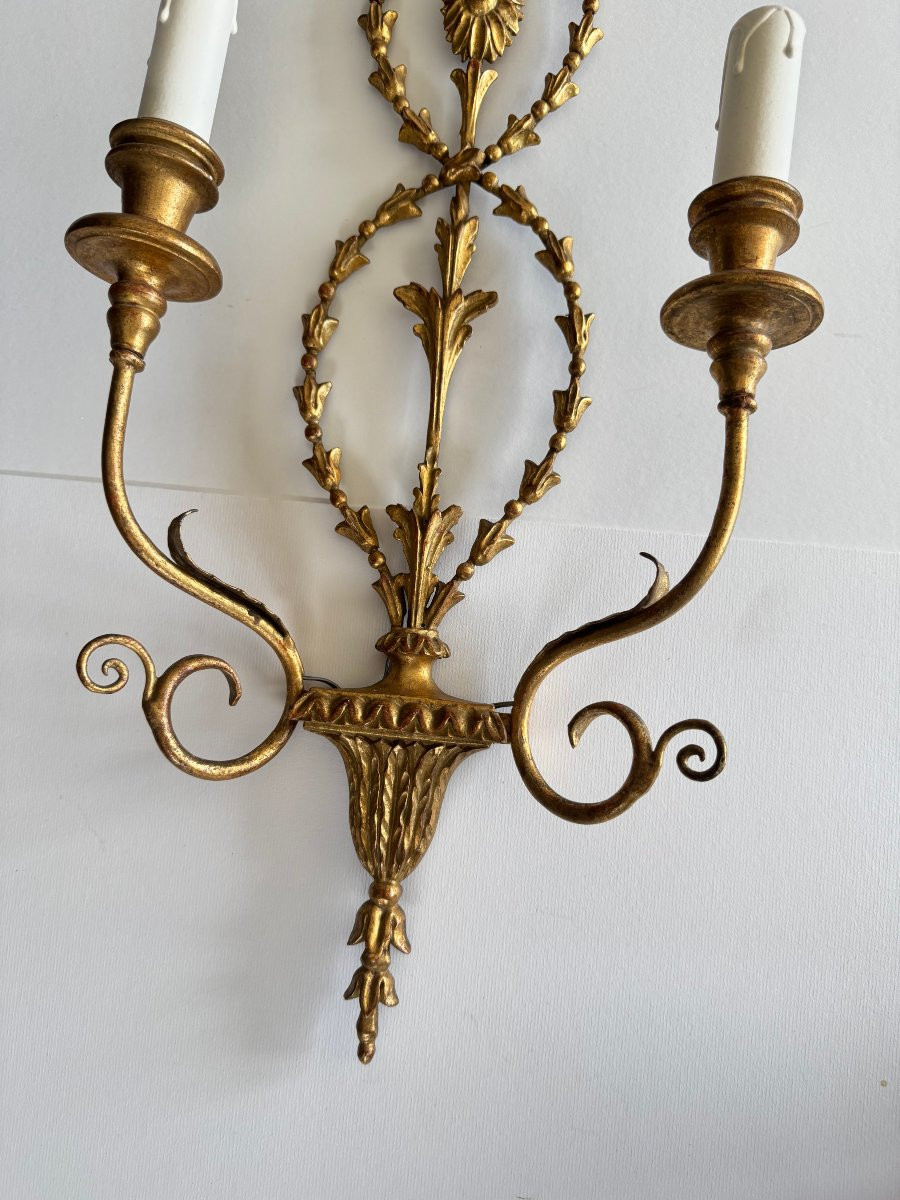 Pair Of Gilded Carved Wood Wall Sconces – Neoclassical Style-photo-4
