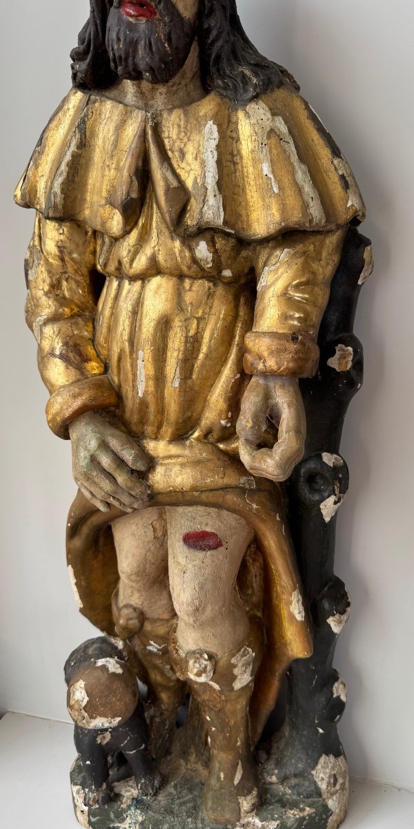 Saint Roch In Carved Polychrome And Gilded Wood - 17th Century-photo-2