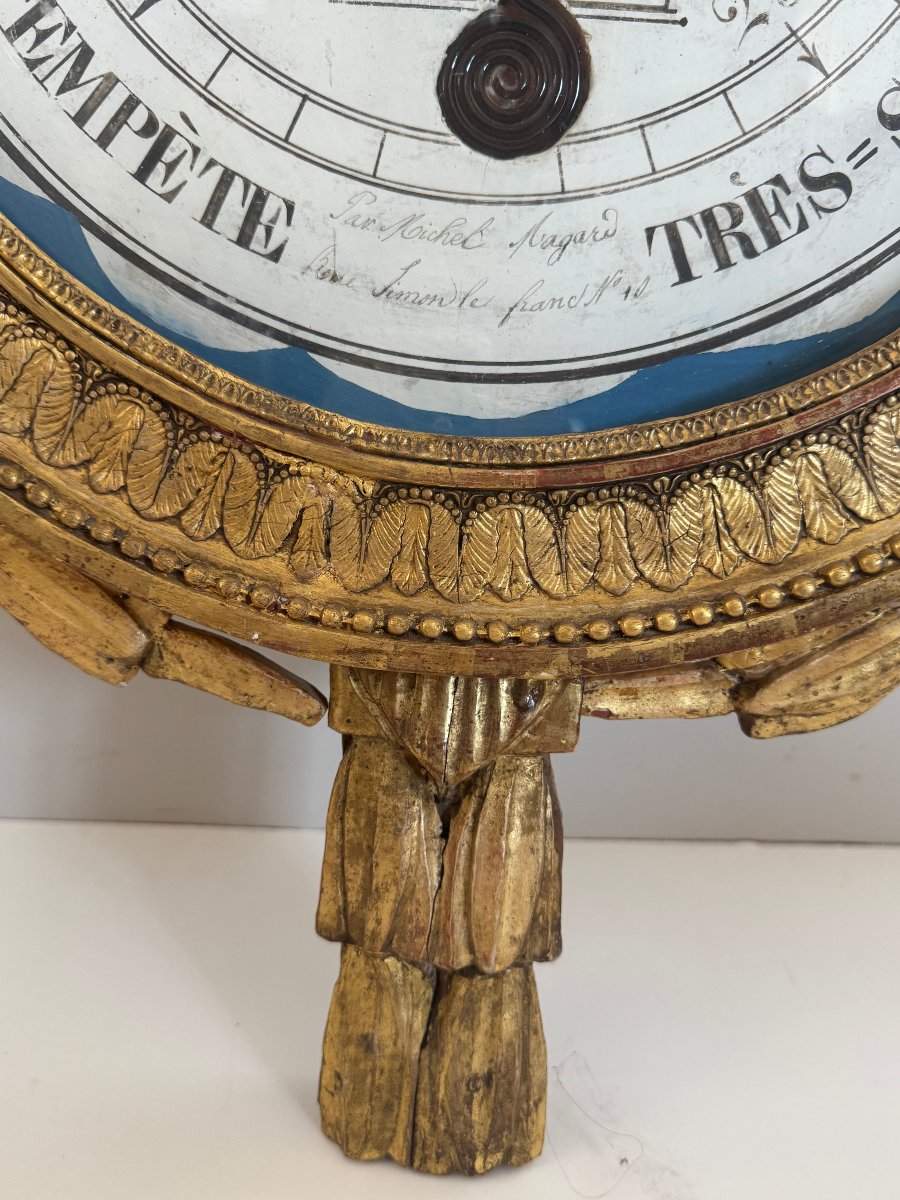 Baromètre-thermomètre en bois sculpté et doré – Époque Louis XVI-photo-4