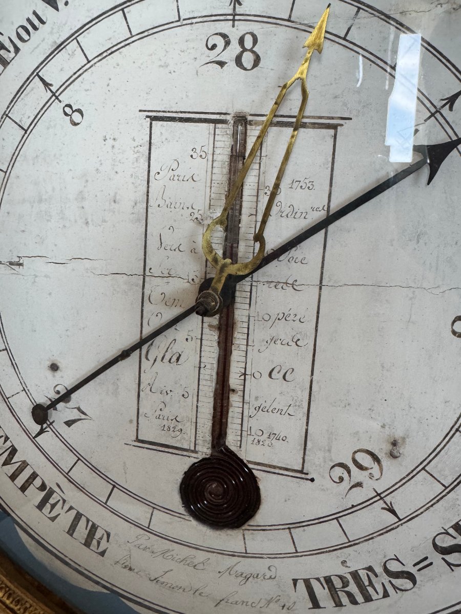 Baromètre-thermomètre en bois sculpté et doré – Époque Louis XVI-photo-3