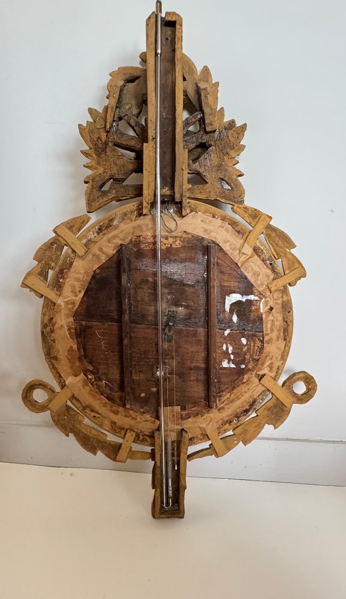 Baromètre-thermomètre en bois sculpté et doré – Époque Louis XVI-photo-4