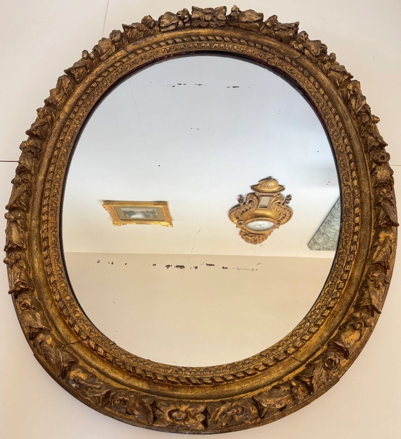 Large Oval Mirror Made Of Carved And Gilded Wood – Regency Style-photo-2