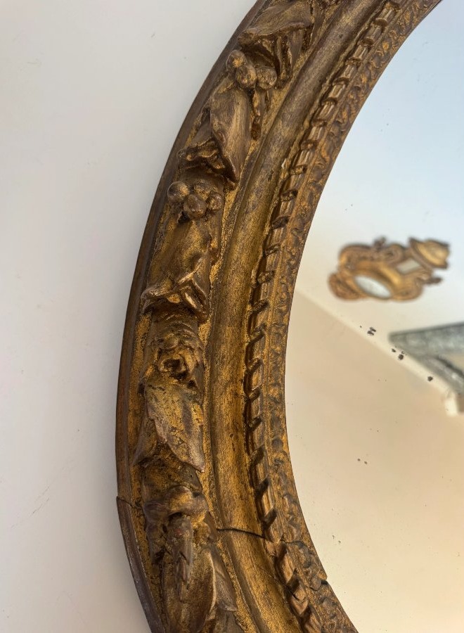 Large Oval Mirror Made Of Carved And Gilded Wood – Regency Style-photo-3