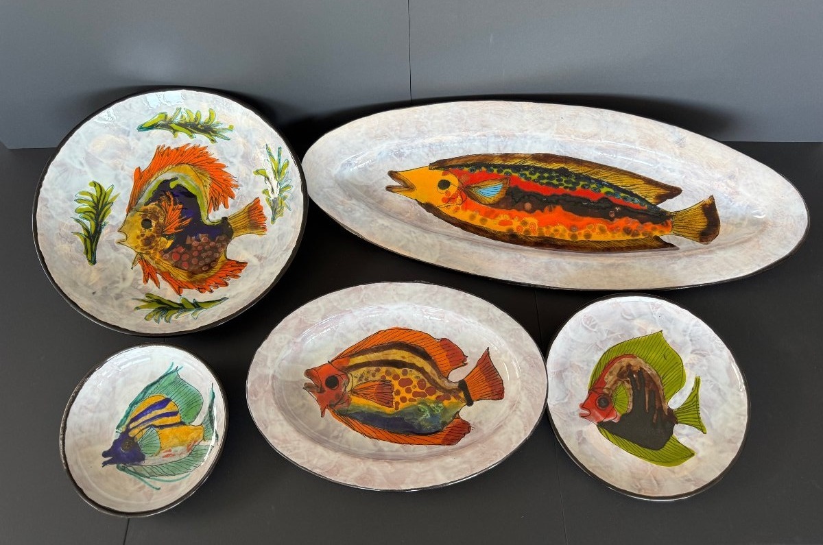 Service à poisson en céramique émaillée – Le Brescon – Vallauris